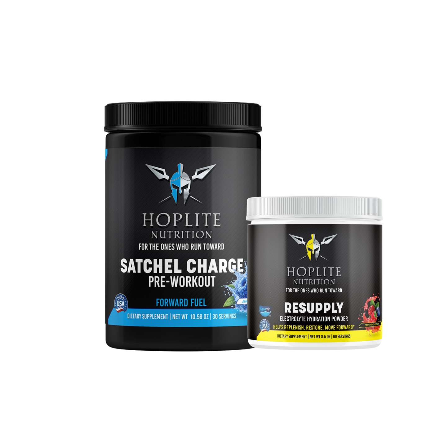 Hoplite Speed Ball — Satchel Charge pre-workout paired with Resupply electrolyte hydration