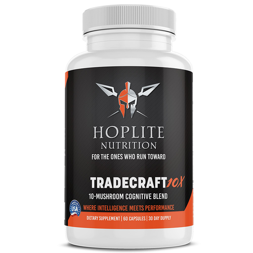 Hoplite Tradecraft 10X — 10-mushroom blend with lion's mane, cordyceps, reishi, chaga (60 capsules)