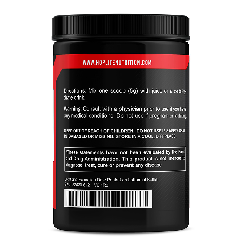 Hoplite Payload supplement facts panel — 5g creatine monohydrate, no proprietary blends