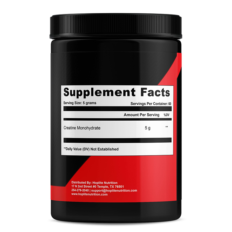 Hoplite Payload creatine — back of label showing clinical dosing and ingredient transparency